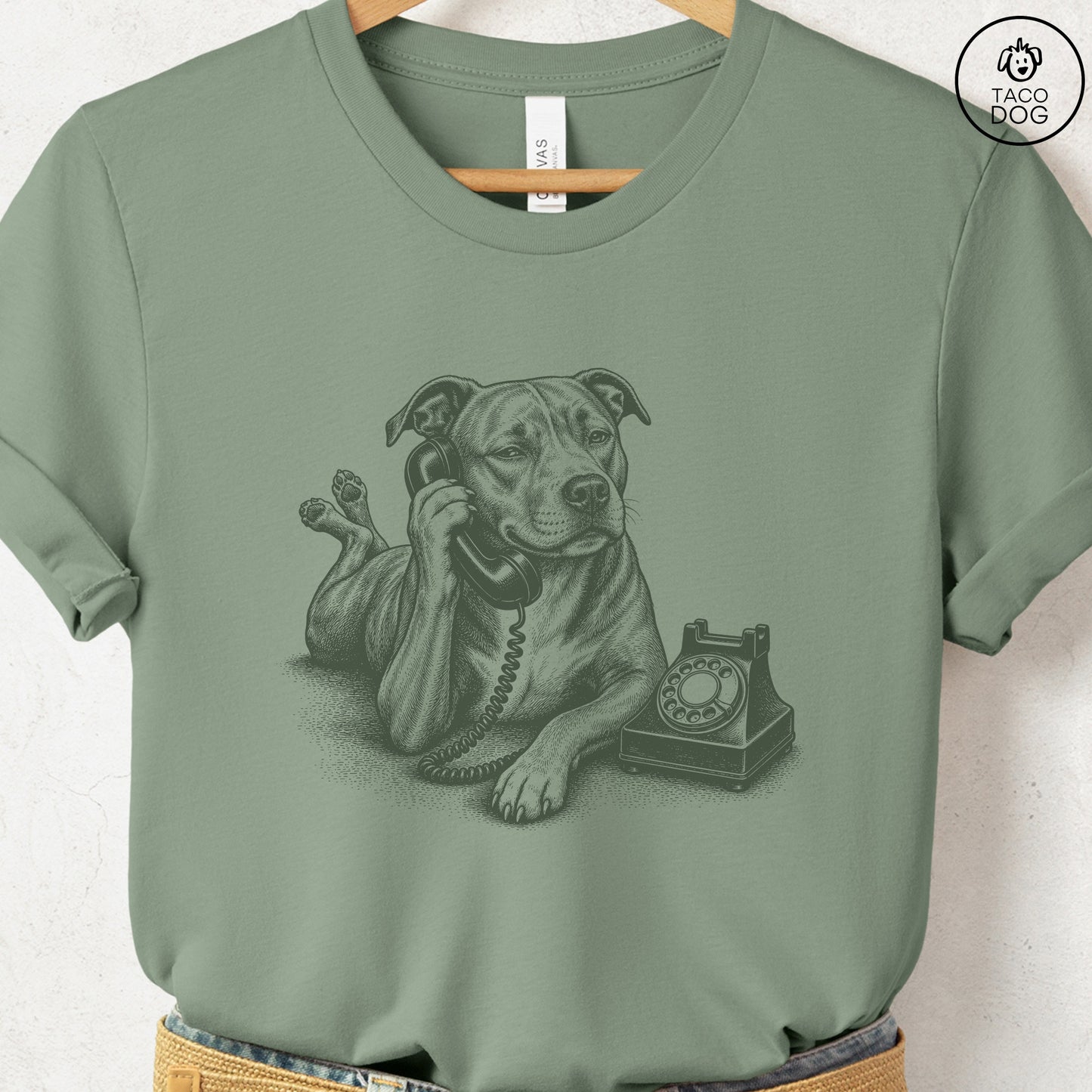 Pitbull Phone T-Shirt Sage Taco-Dog