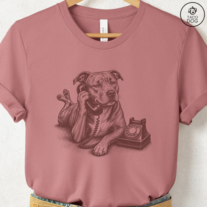 Pitbull Phone T-Shirt Heather Mauve Taco-Dog