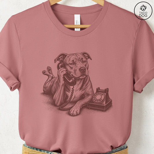 Pitbull Phone T-Shirt Heather Mauve Taco-Dog