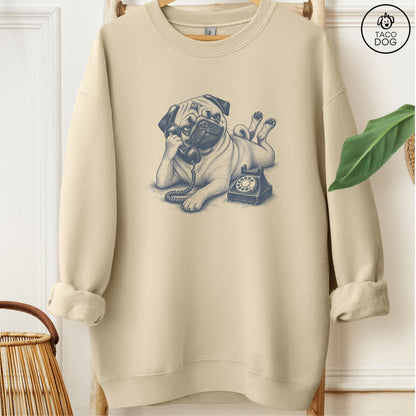 Pug Phone Sweatshirt Sand Taco-Dog