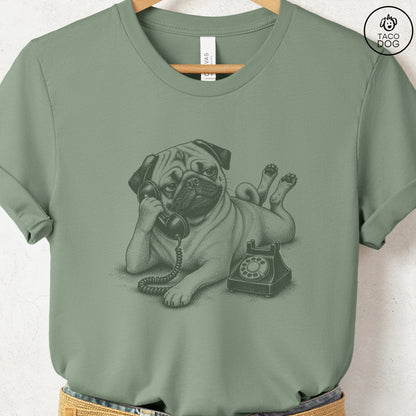 Pug Phone T-Shirt Sage Taco-Dog