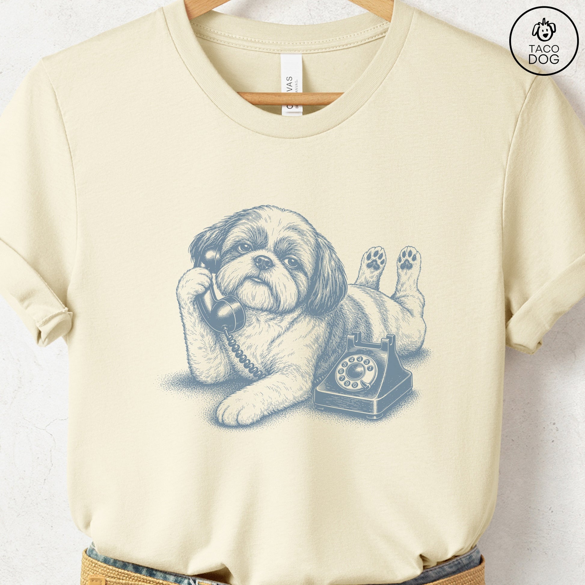 Shih Tzu Phone T-Shirt Natural Taco-Dog