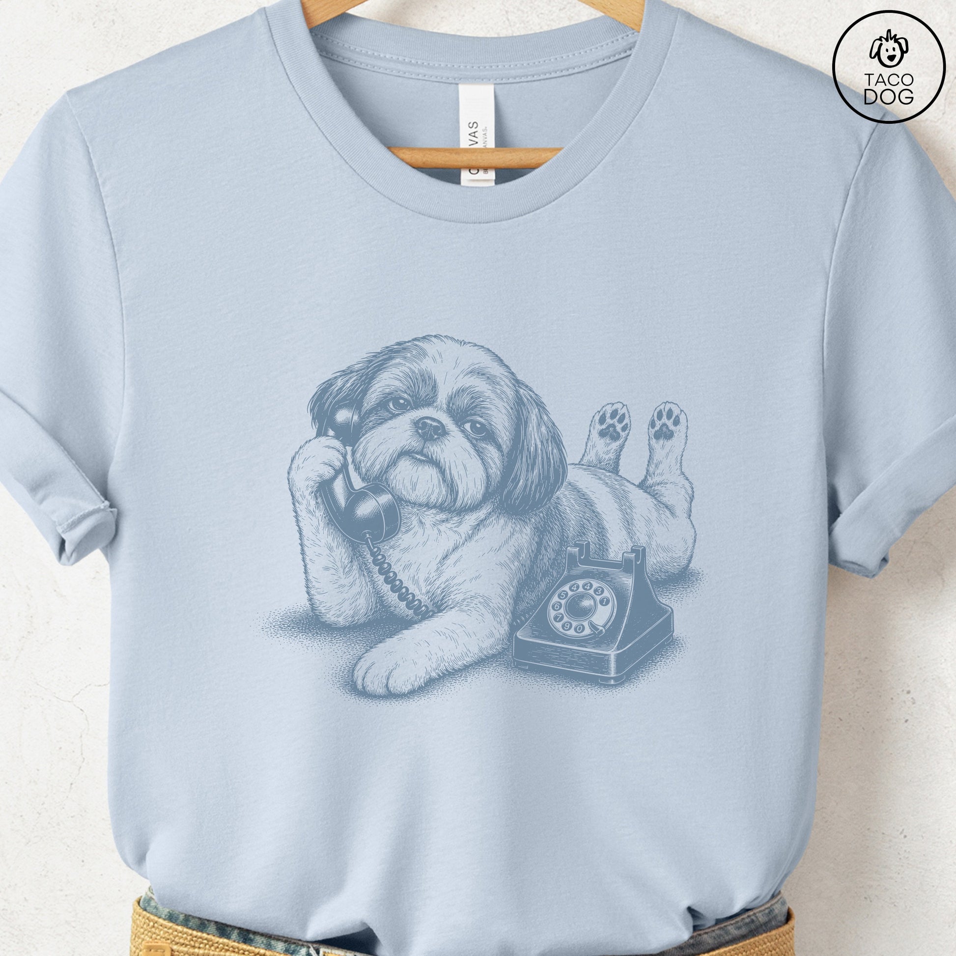 Shih Tzu Phone T-Shirt Light Blue Taco-Dog