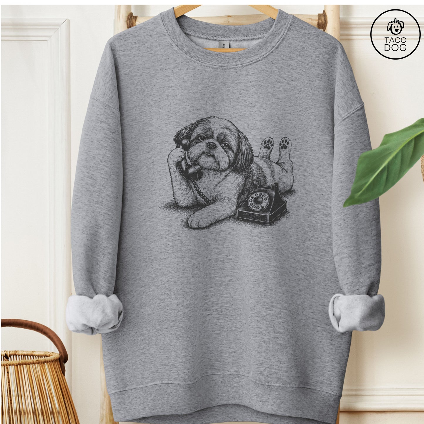Shih Tzu Phone Sweatshirt Graphite Heather Taco-Dog