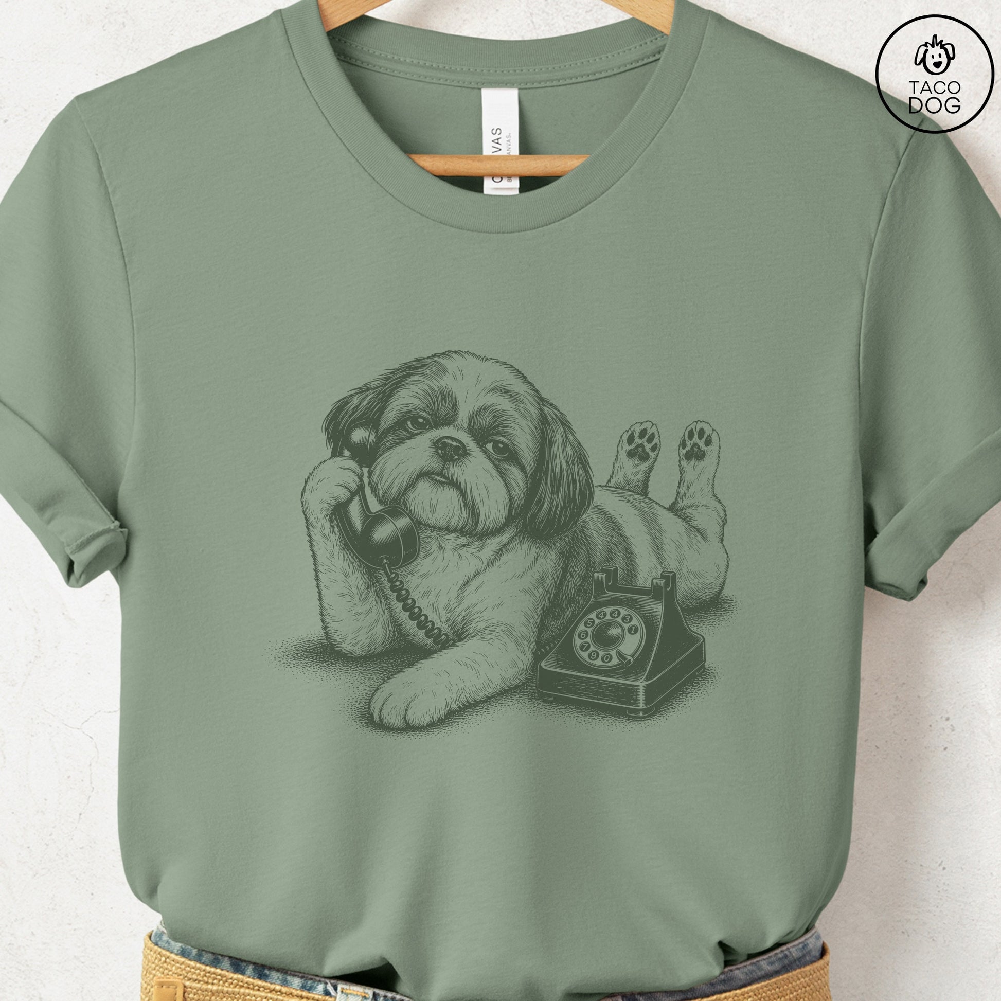 Shih Tzu Phone T-Shirt Sage Taco-Dog