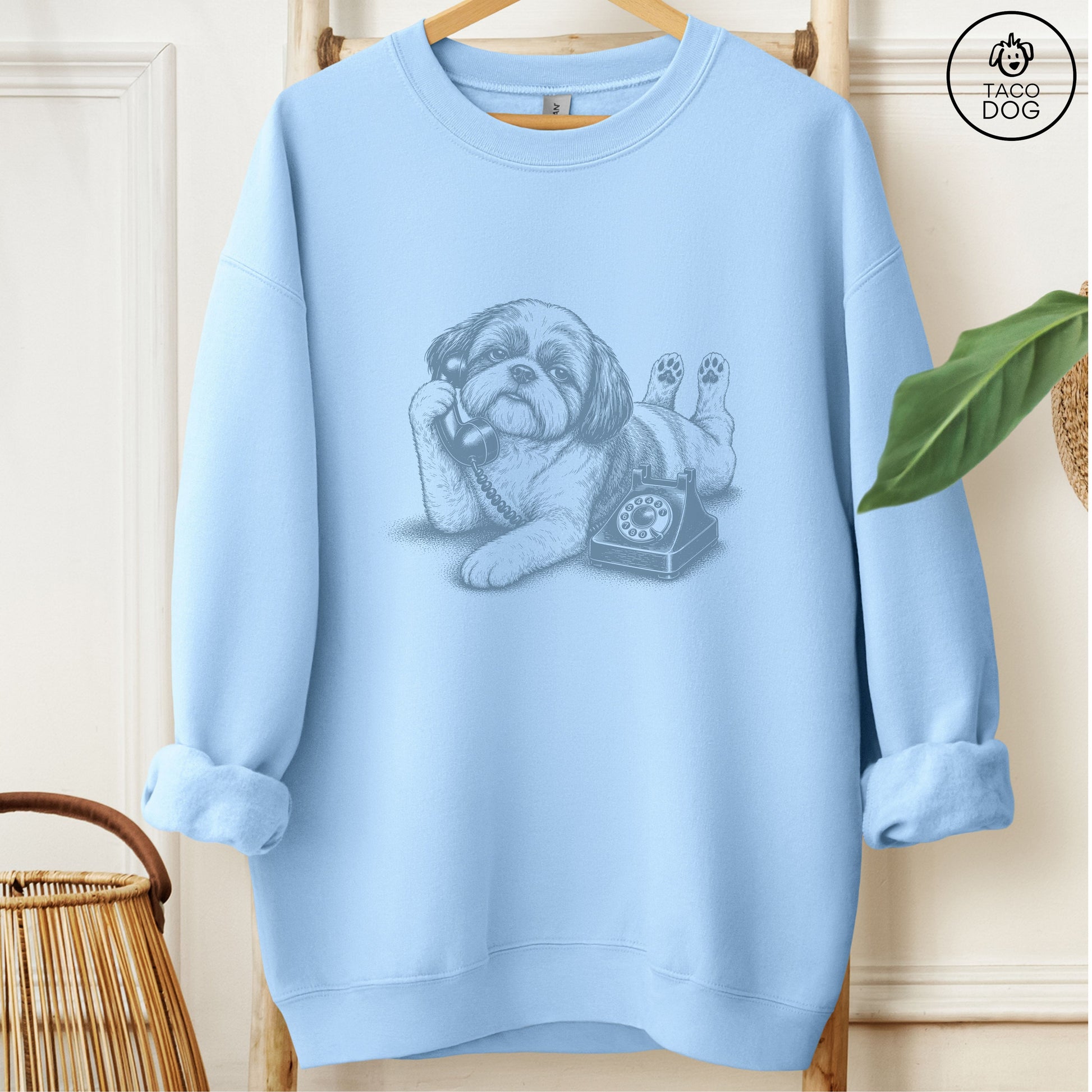 Shih Tzu Phone Sweatshirt Light Blue Taco-Dog