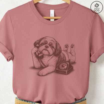 Shih Tzu Phone T-Shirt Heather Mauve Taco-Dog