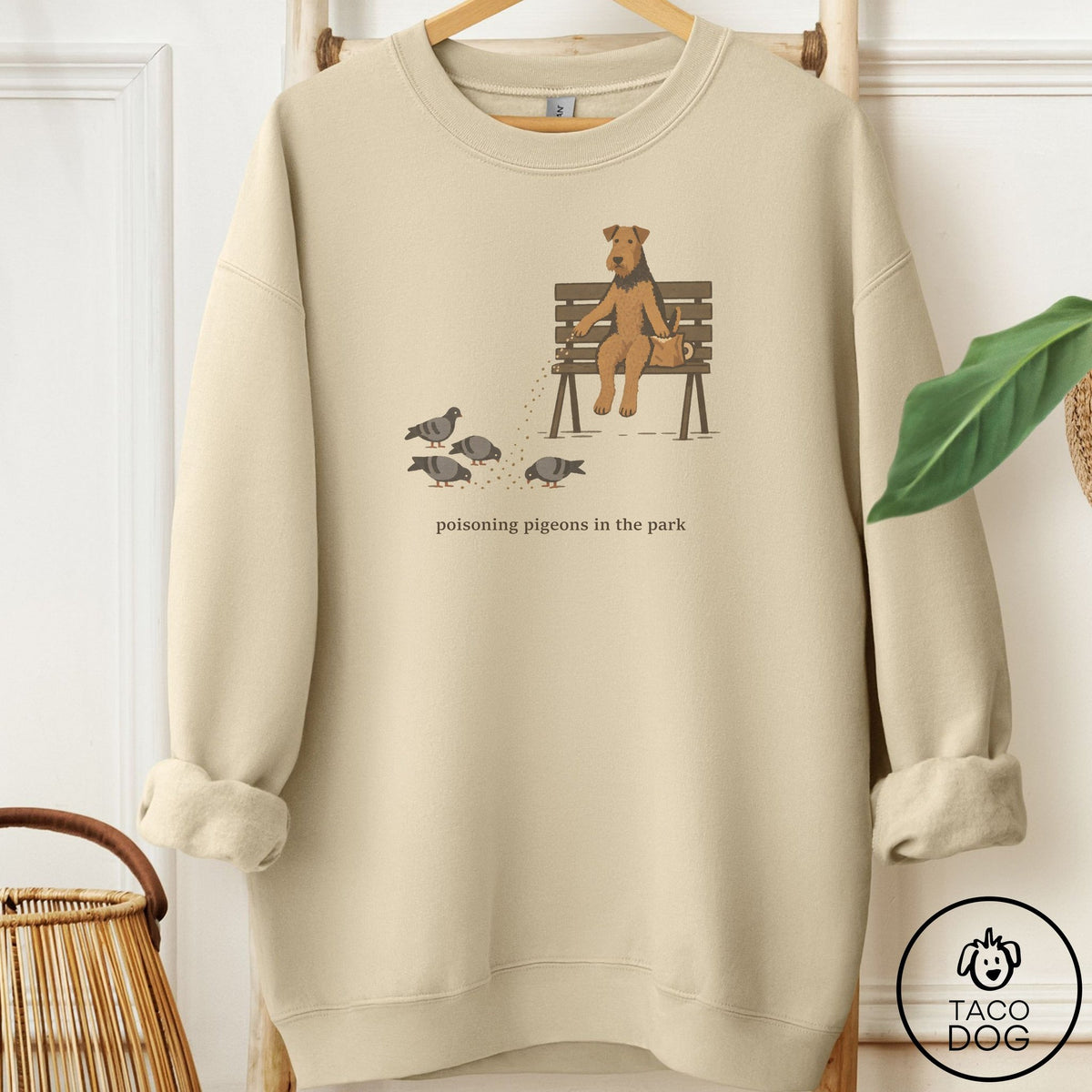 Airedale Pigeons in the Park Sweatshirt Sand Taco-Dog