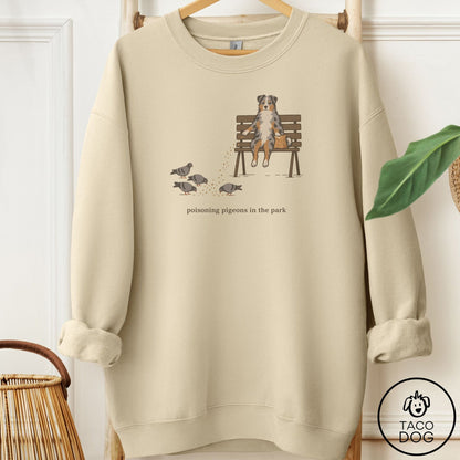 Australian Shepherd Pigeons in the Park Sweatshirt Sand Taco-Dog