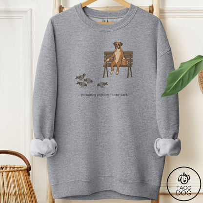 Boxer Pigeons in the Park Sweatshirt Graphite Heather Taco-Dog