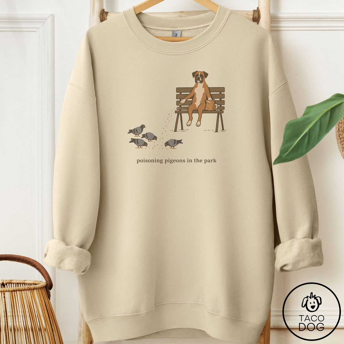 Boxer Pigeons in the Park Sweatshirt Sand Taco-Dog