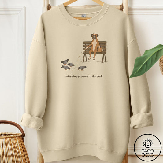 Boxer Pigeons in the Park Sweatshirt Sand Taco-Dog