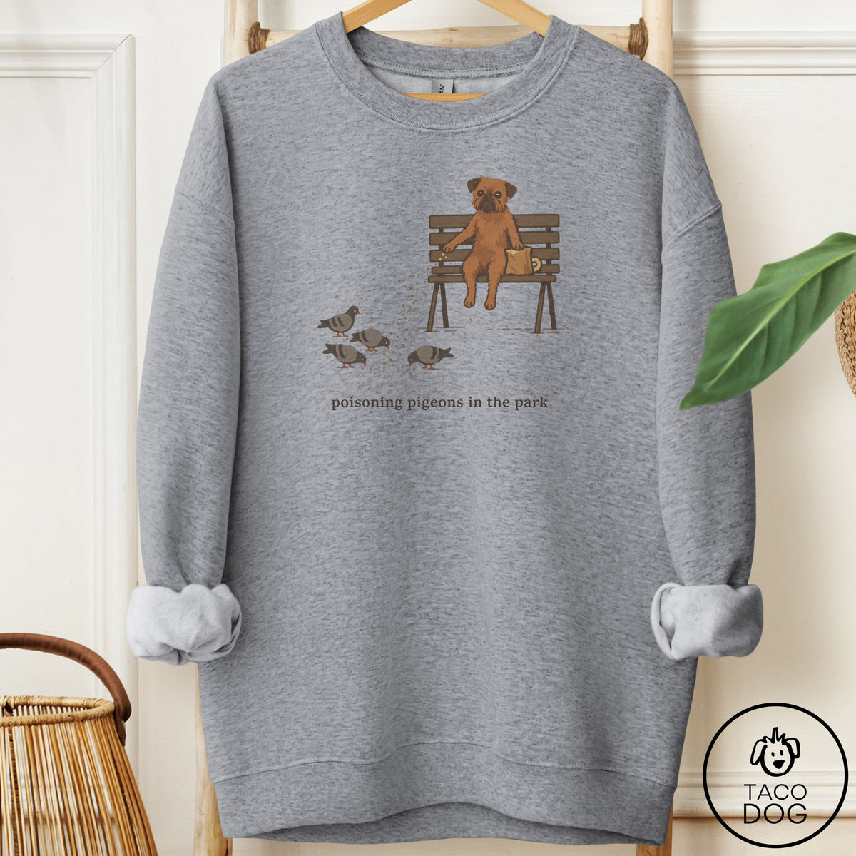 Brussels Griffon Pigeons in the Park Sweatshirt Graphite Heather Taco-Dog