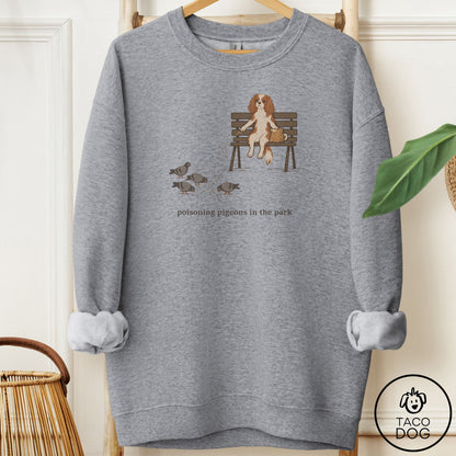 Cavalier King Charles Spaniel Pigeons in the Park Sweatshirt Graphite Heather Taco-Dog