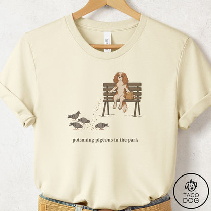 Cavalier King Charles Spaniel Pigeons in the Park T-Shirt Natural Taco-Dog