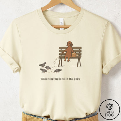 Dachshund Pigeons in the Park T-Shirt Natural Taco-Dog