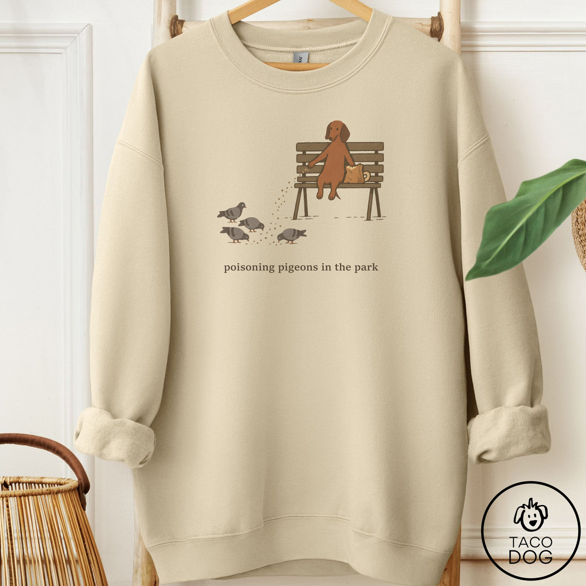 Dachshund Pigeons in the Park Sweatshirt Sand Taco-Dog