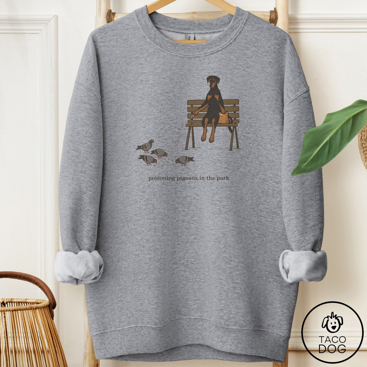 Doberman Pigeons in the Park Sweatshirt Graphite Heather Taco-Dog