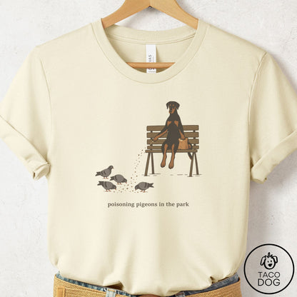 Doberman Pigeons in the Park T-Shirt Natural Taco-Dog