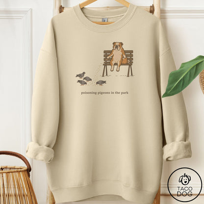 English Bulldog Pigeons in the Park Sweatshirt Sand Taco-Dog