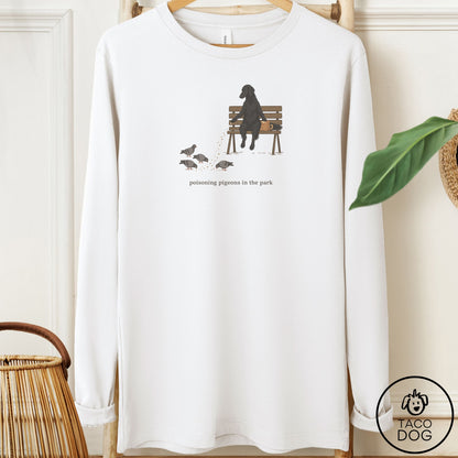 Flat-Coated Retriever Pigeons in the Park Long Sleeve Tee White Taco-Dog