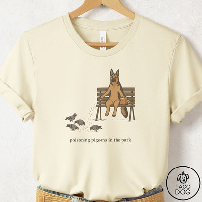 German Shepherd Pigeons in the Park T-Shirt Natural Taco-Dog