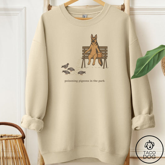 German Shepherd Pigeons in the Park Sweatshirt Sand Taco-Dog