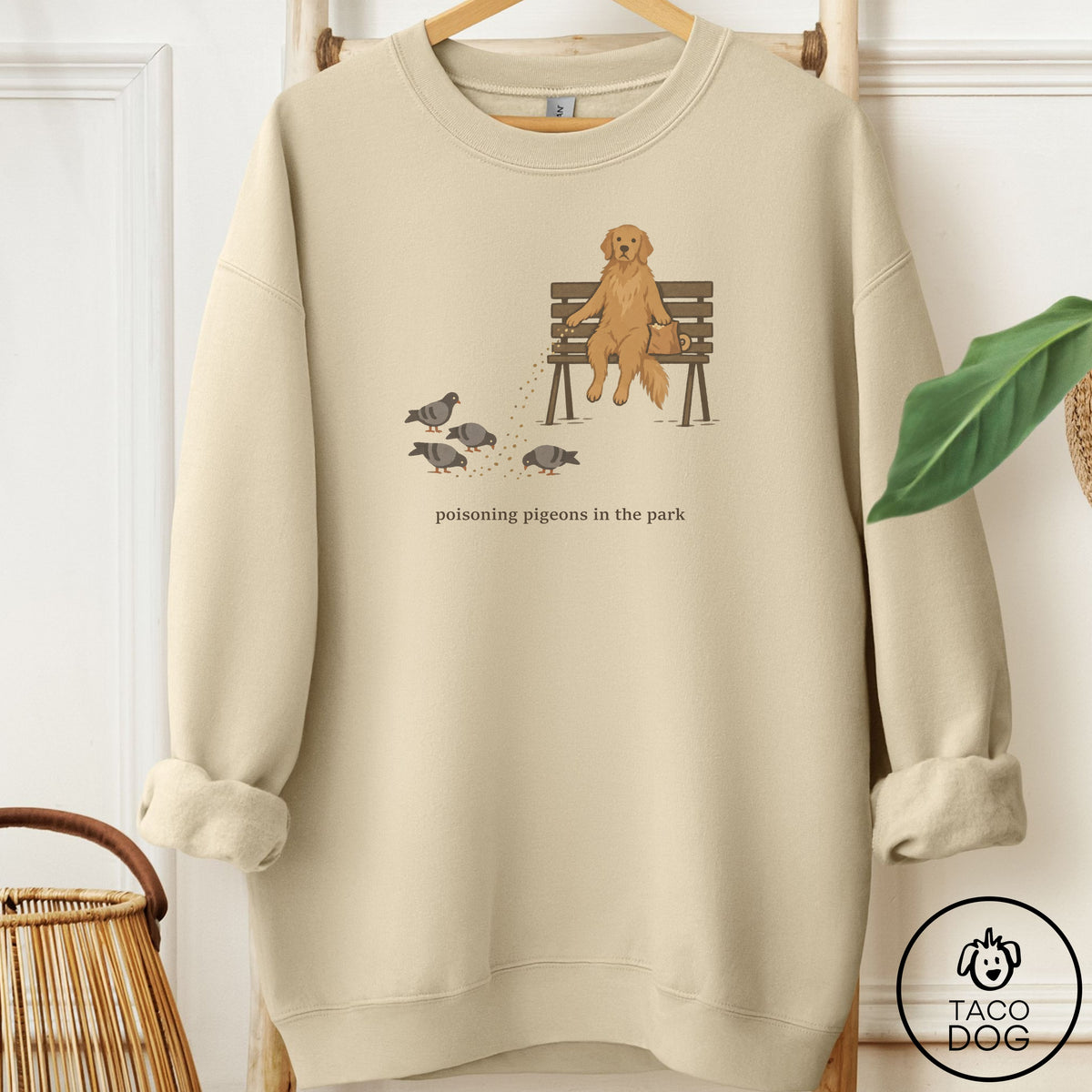 Golden Retriever Pigeons in the Park Sweatshirt Sand Taco-Dog