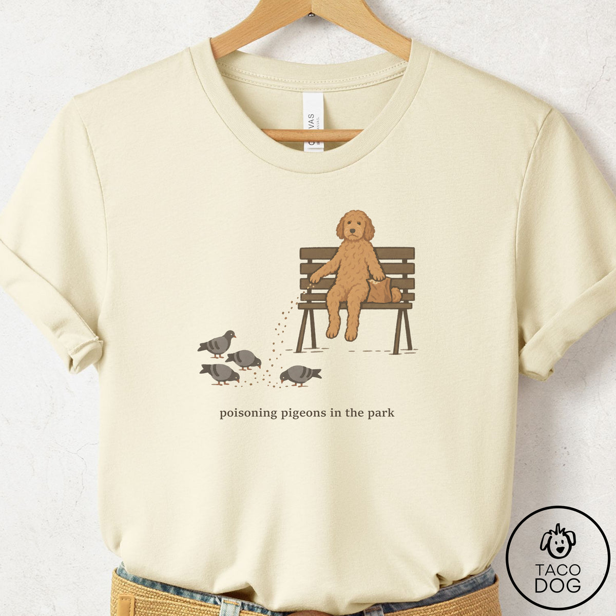 Doodle Pigeons in the Park T-Shirt Natural Taco-Dog