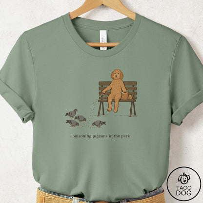 Doodle Pigeons in the Park T-Shirt Sage Taco-Dog