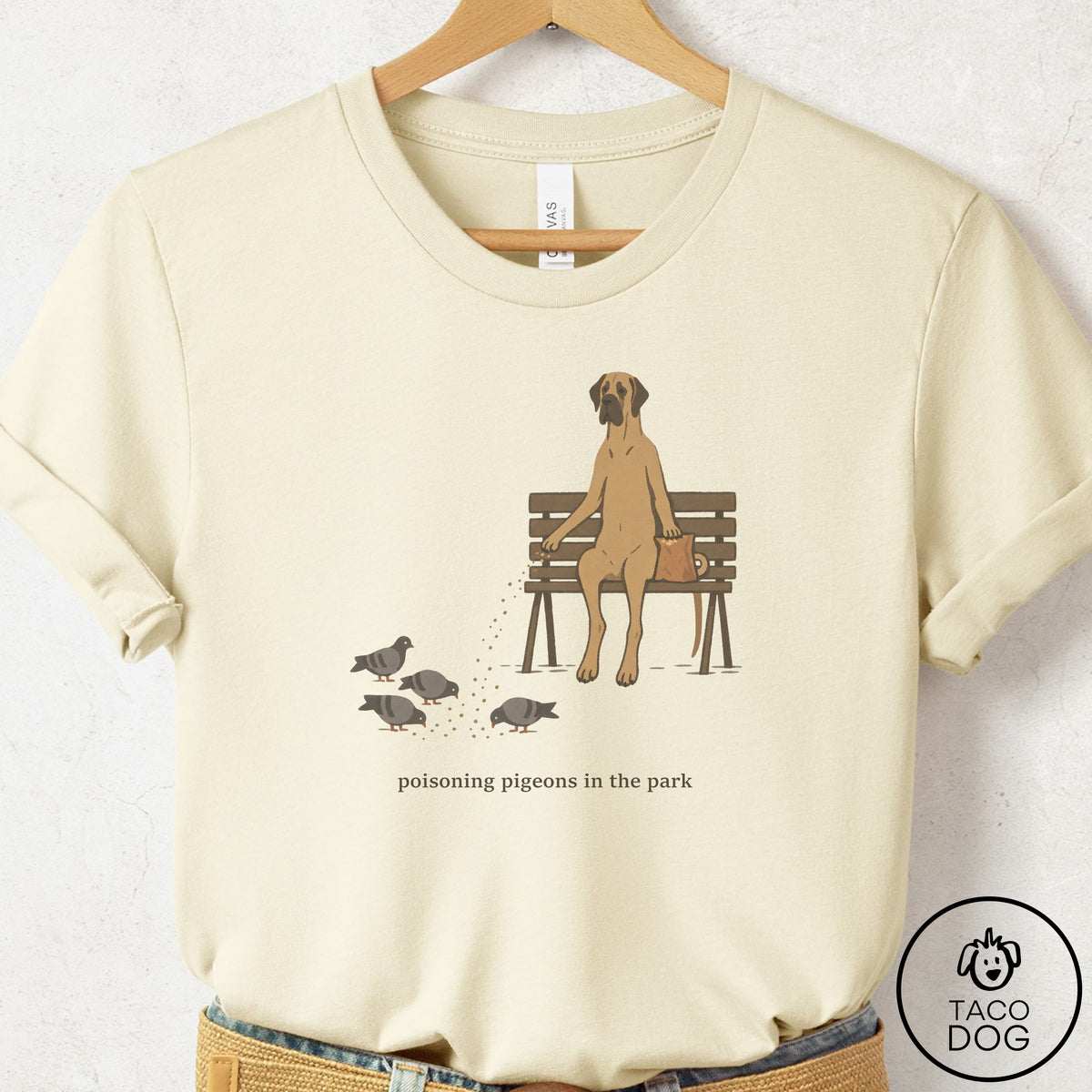 Great Dane Pigeons in the Park T-Shirt Natural Taco-Dog