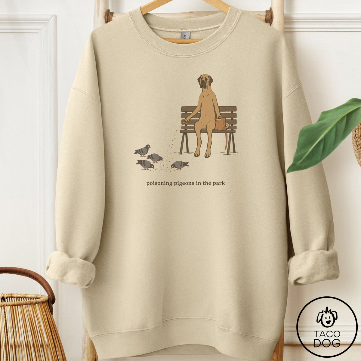 Great Dane Pigeons in the Park Sweatshirt Sand Taco-Dog