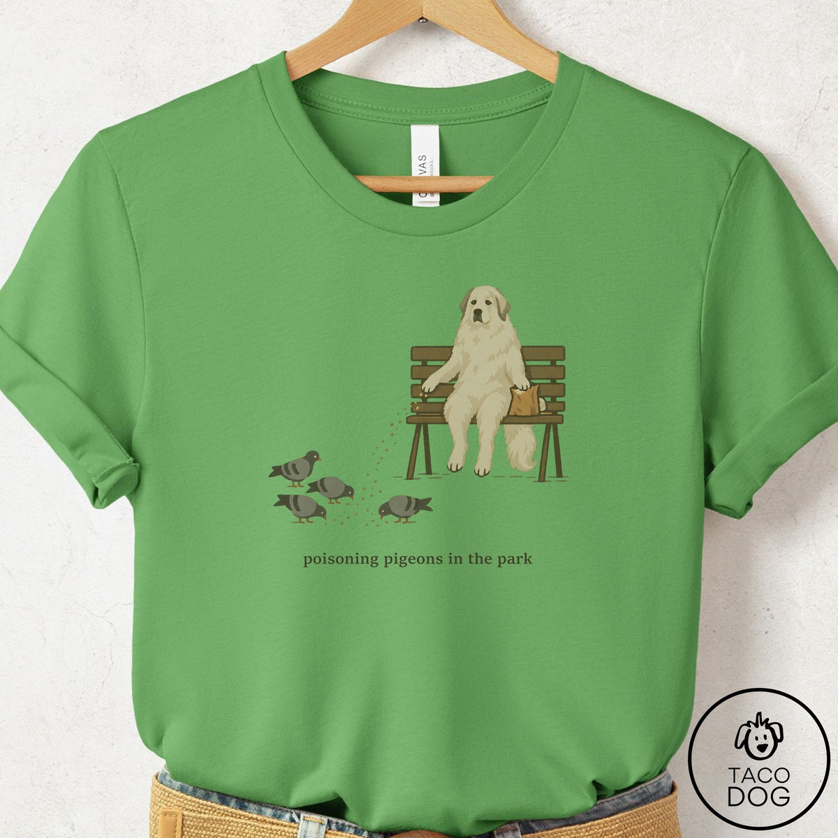 Great Pyrenees Pigeons in the Park T-Shirt Leaf Taco-Dog