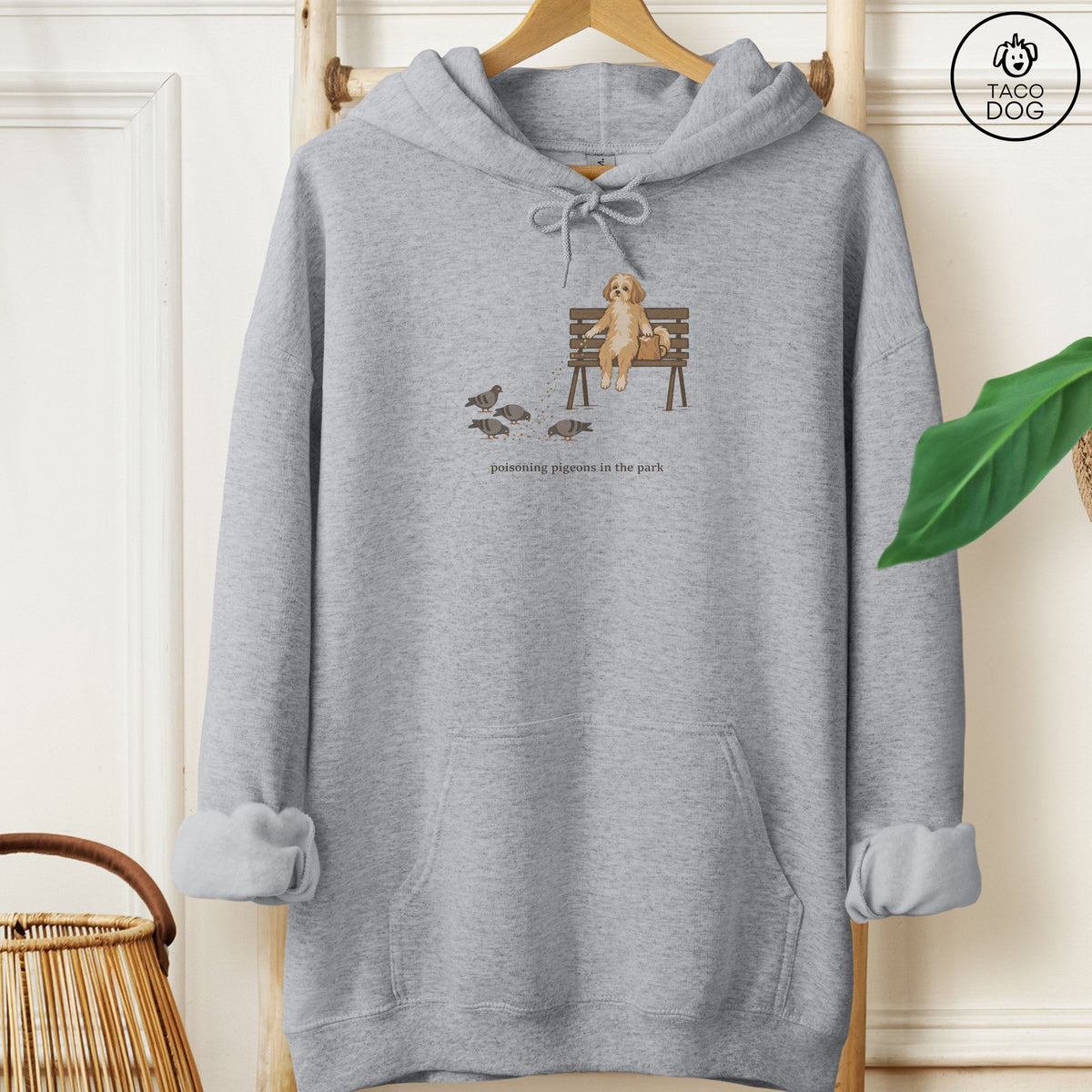 Havanese Pigeons in the Park Hoodie Graphite Heather Taco-Dog