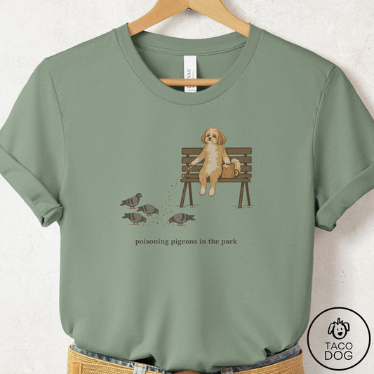 Havanese Pigeons in the Park T-Shirt Sage Taco-Dog