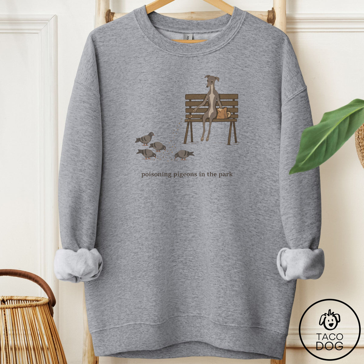 Italian Greyhound Whippet Pigeons in the Park Sweatshirt Graphite Heather Taco-Dog