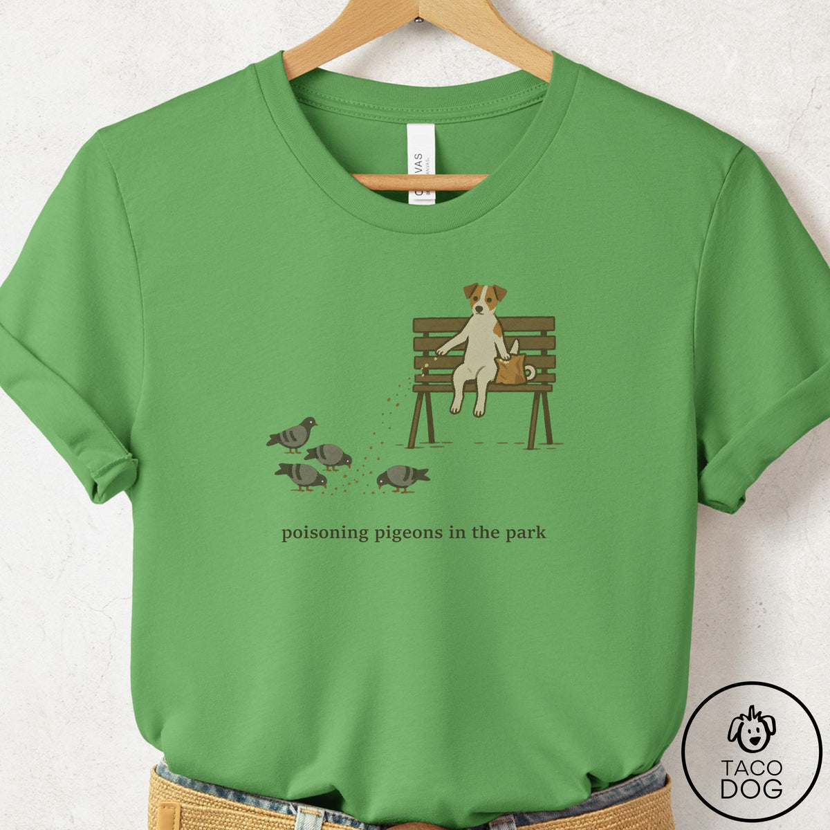 Jack Russell Pigeons in the Park T-Shirt Leaf Taco-Dog