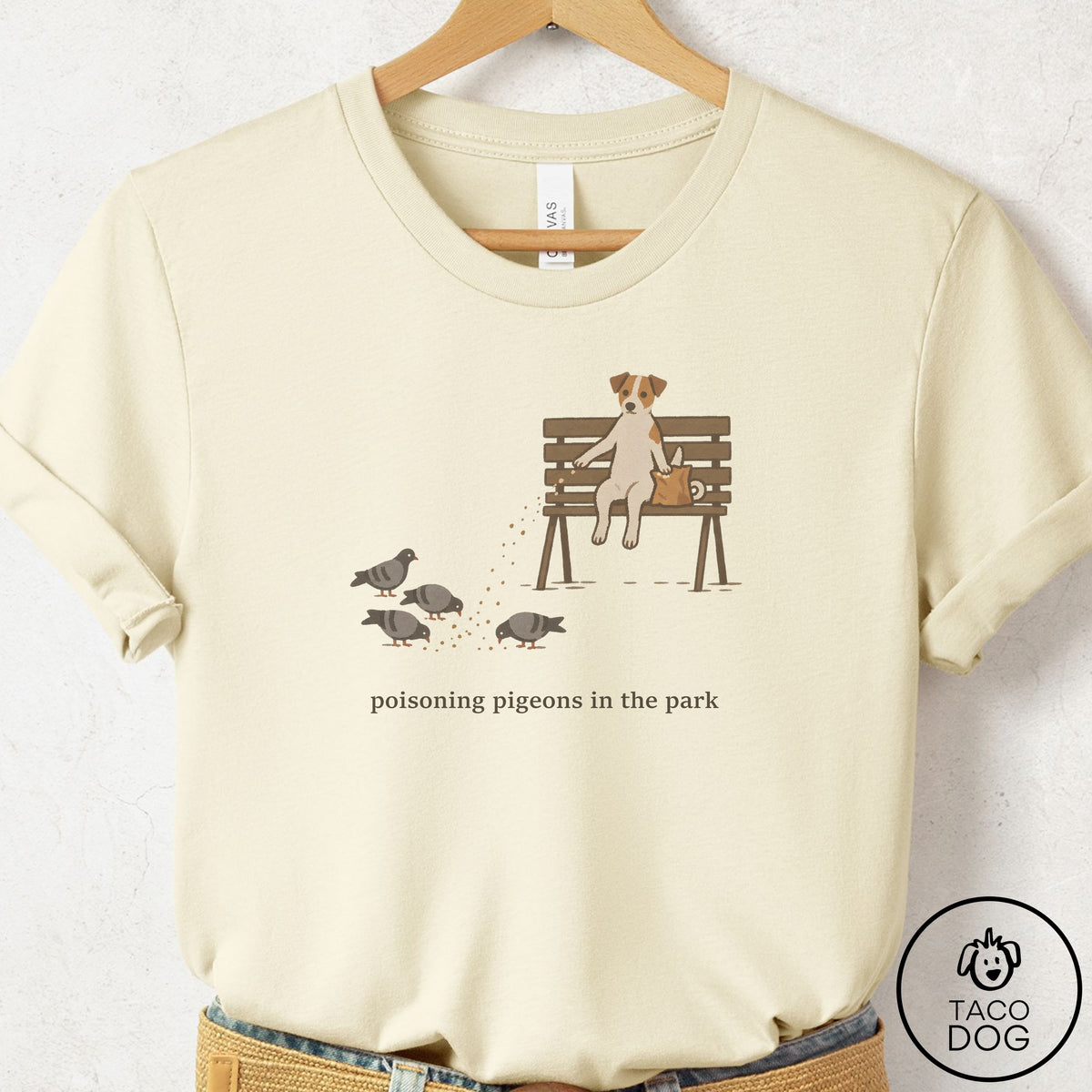 Jack Russell Pigeons in the Park T-Shirt Natural Taco-Dog