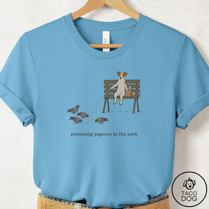 Jack Russell Pigeons in the Park T-Shirt Ocean Blue Taco-Dog