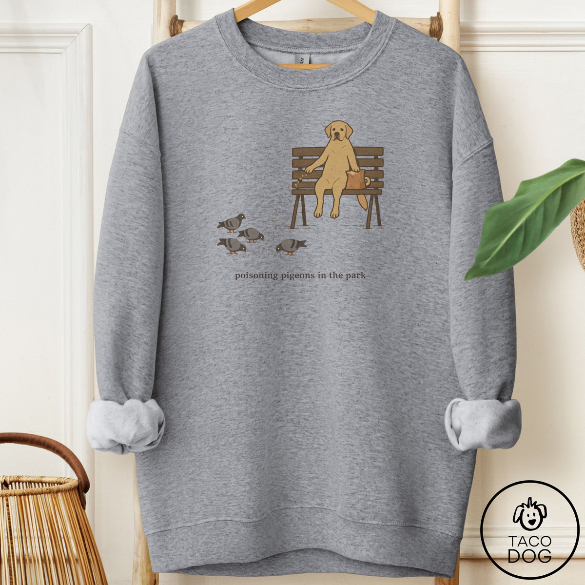 Labrador Retriever Pigeons in the Park Sweatshirt Graphite Heather Taco-Dog