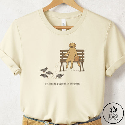 Labrador Retriever Pigeons in the Park T-Shirt Natural Taco-Dog