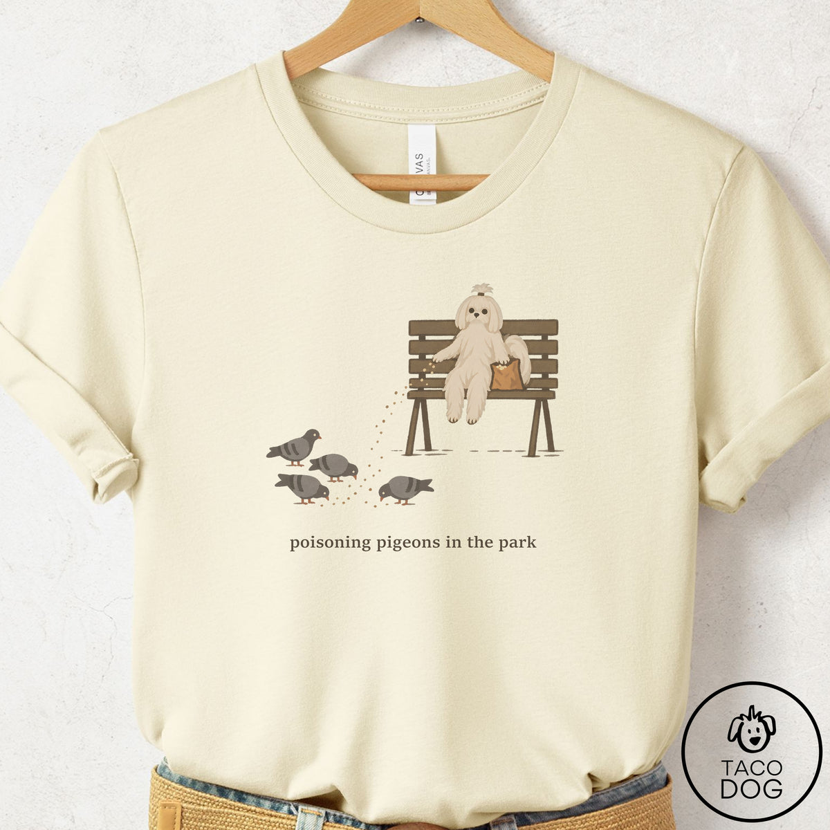 Maltese Pigeons in the Park T-Shirt Natural Taco-Dog