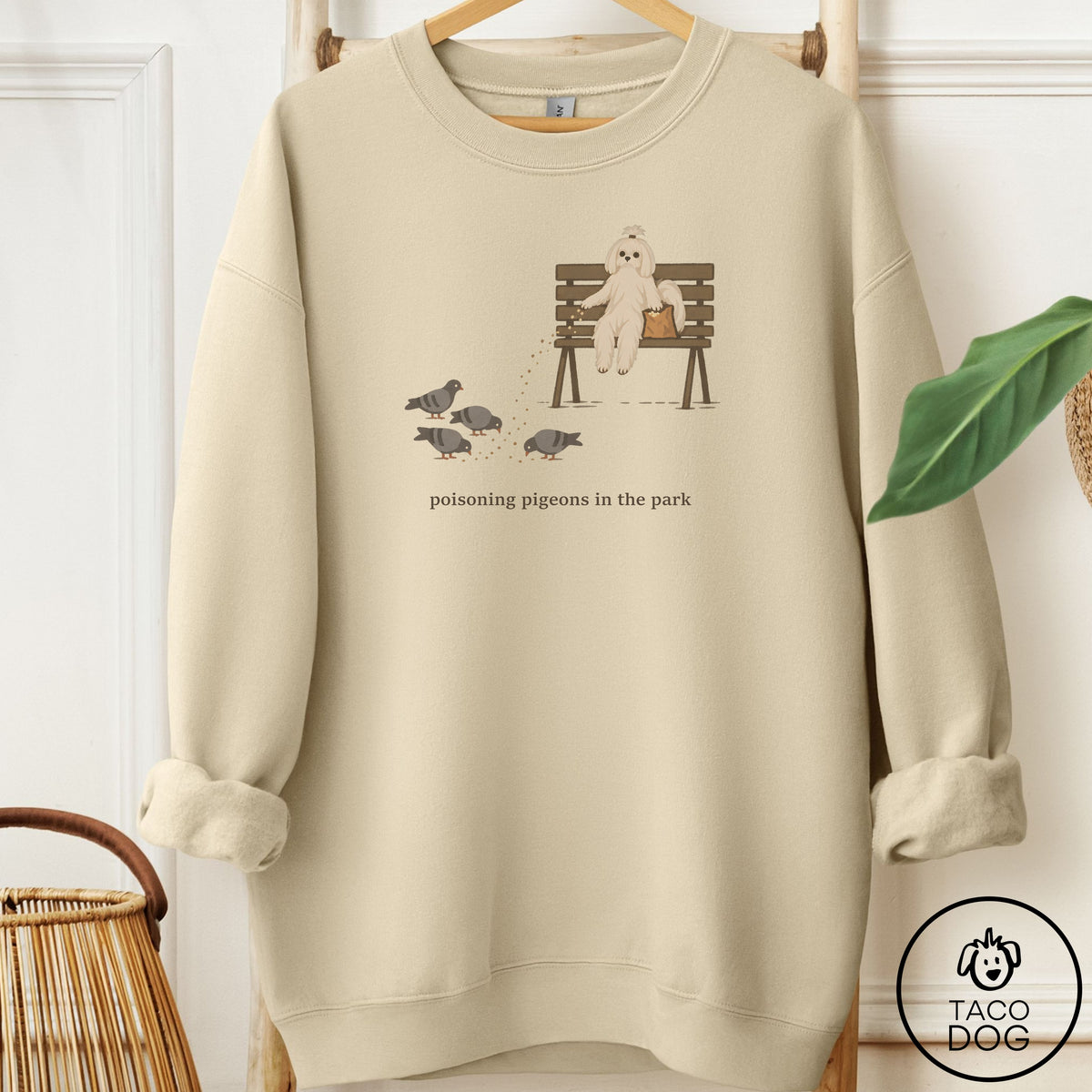 Maltese Pigeons in the Park Sweatshirt Sand Taco-Dog