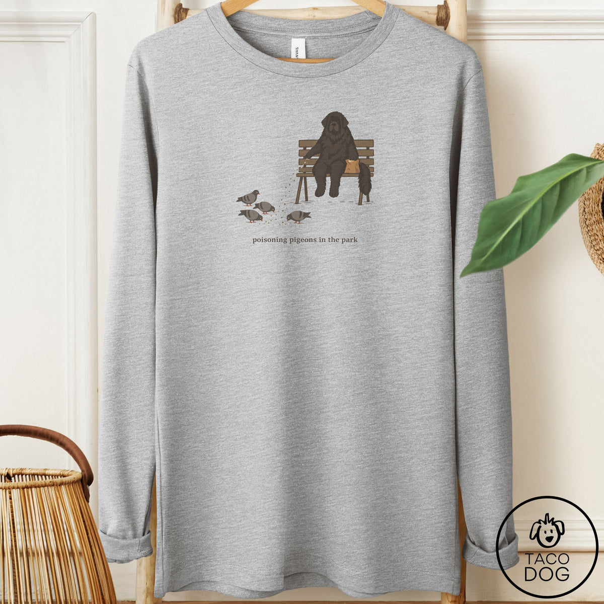 Newfoundland Pigeons in the Park Long Sleeve Tee Athletic Heather Taco-Dog