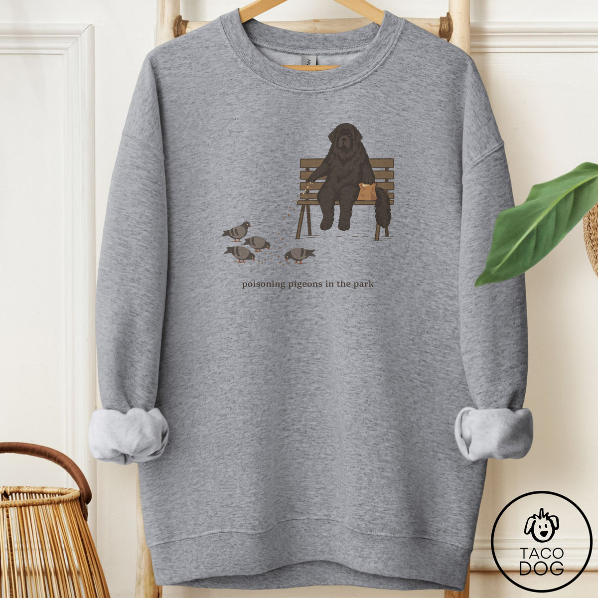 Newfoundland Pigeons in the Park Sweatshirt Graphite Heather Taco-Dog