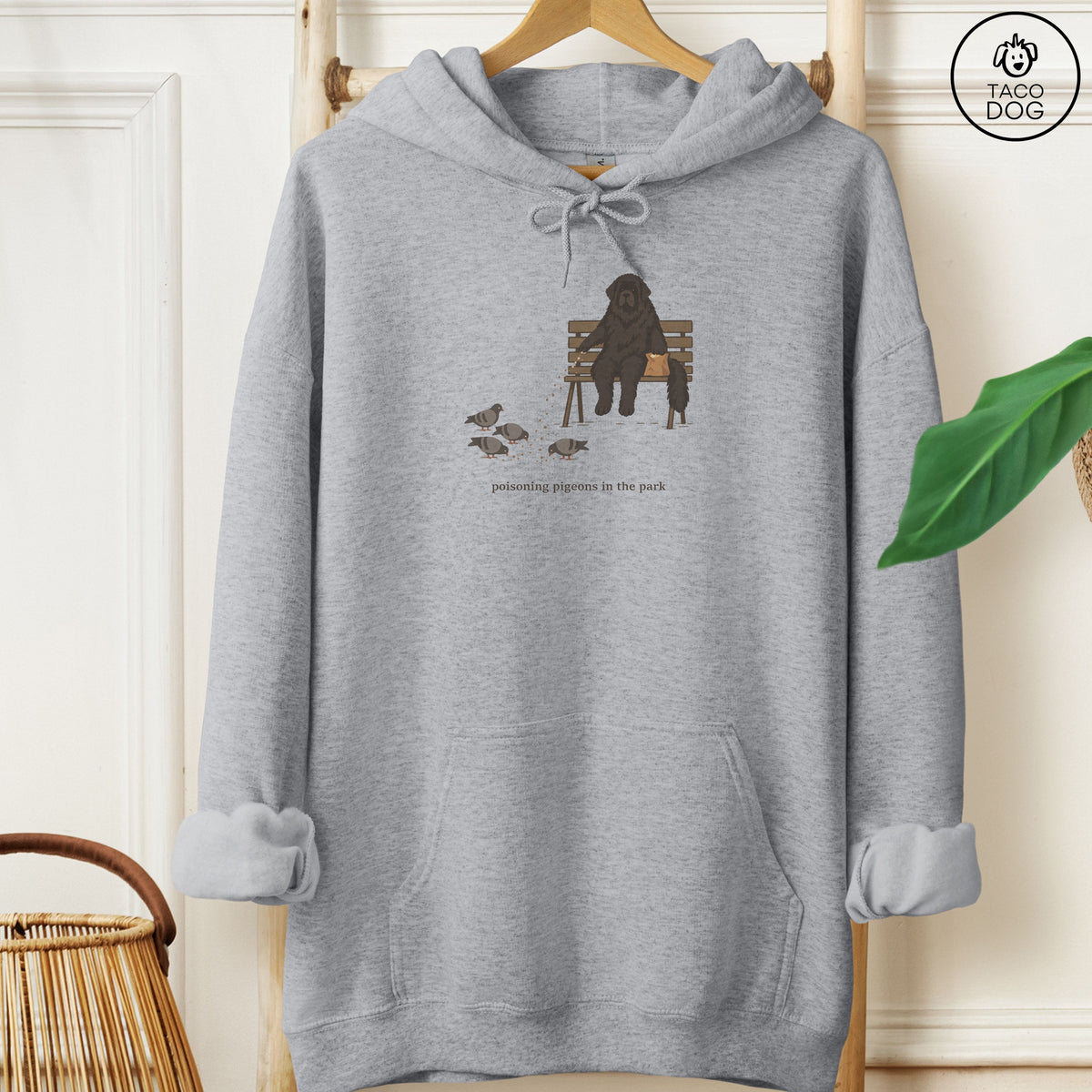 Newfoundland Pigeons in the Park Hoodie Graphite Heather Taco-Dog
