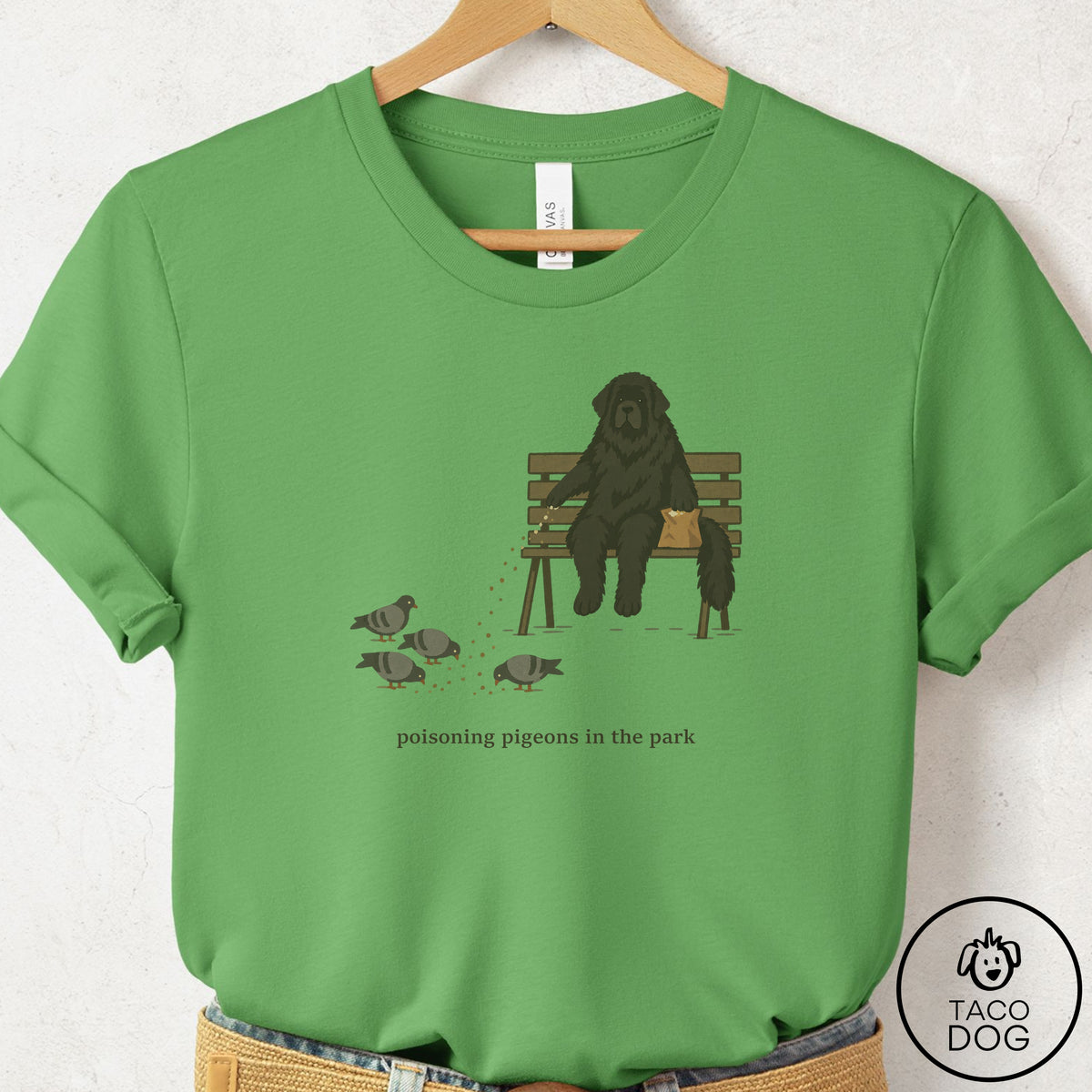 Newfoundland Pigeons in the Park T-Shirt Leaf Taco-Dog