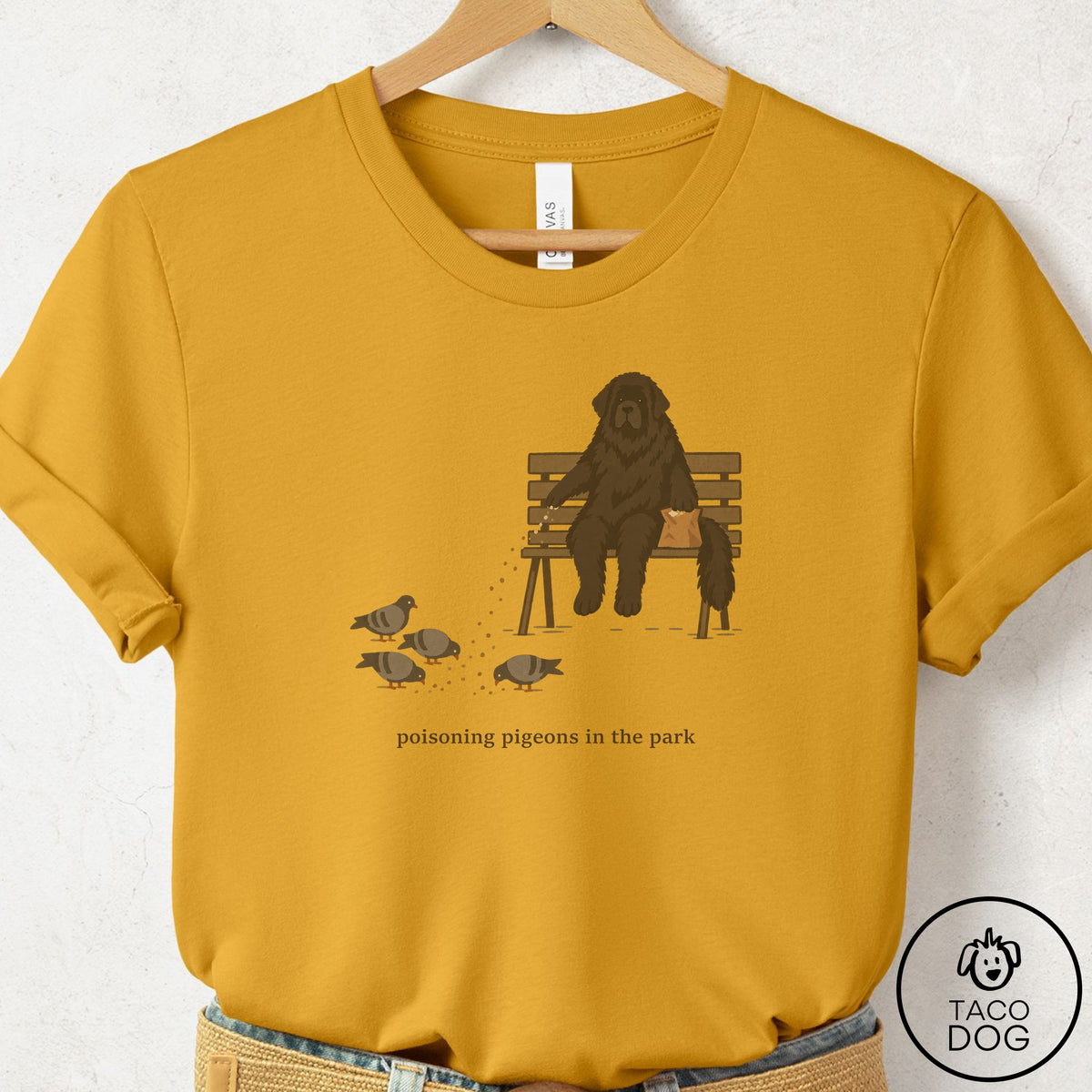 Newfoundland Pigeons in the Park T-Shirt, design close-up