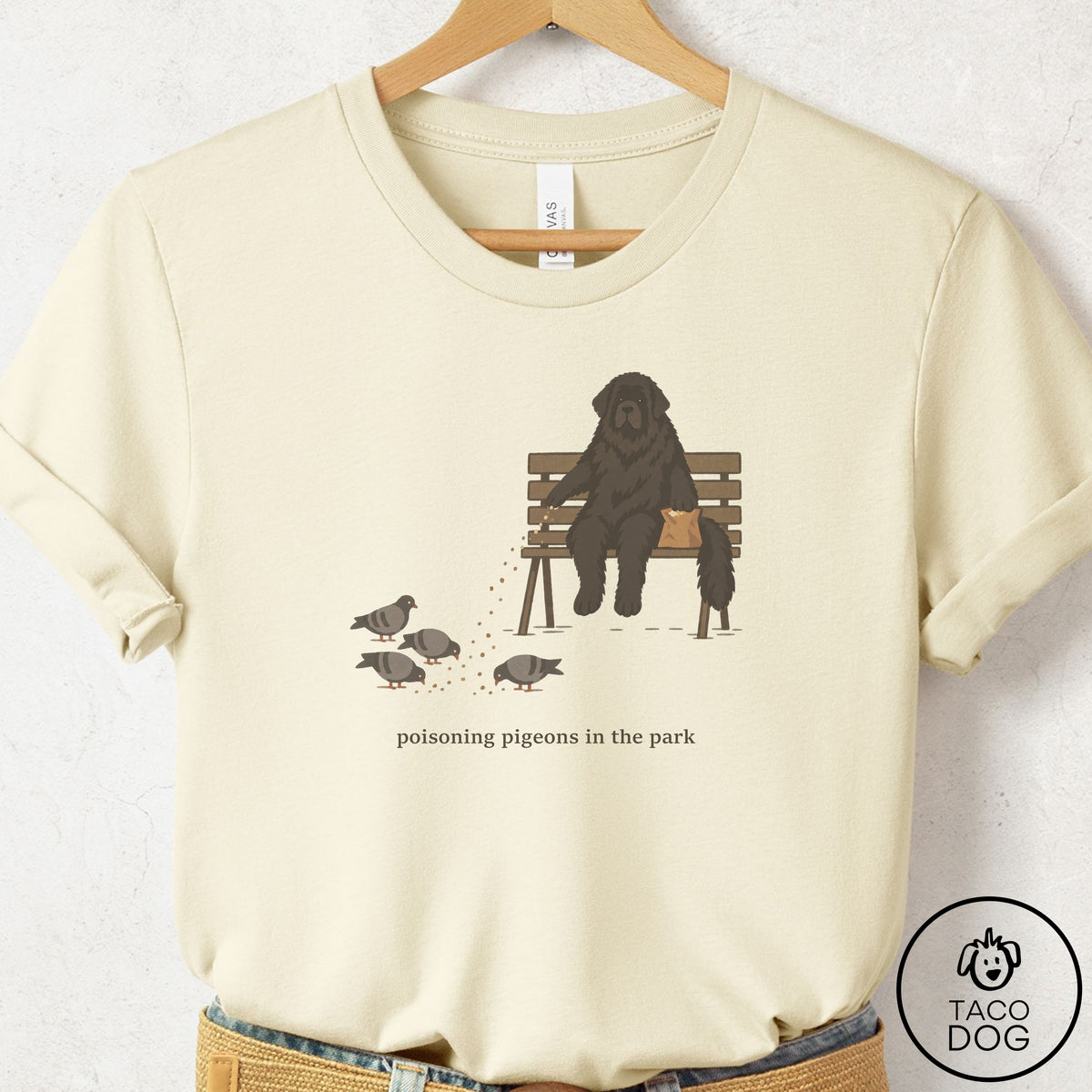 Newfoundland Pigeons in the Park T-Shirt Natural Taco-Dog