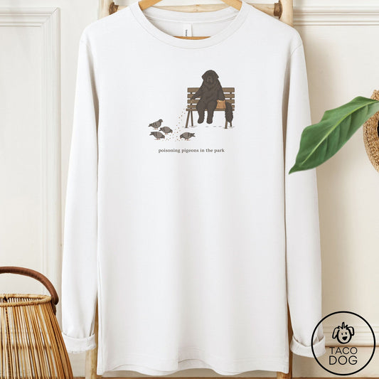 Newfoundland Pigeons in the Park Long Sleeve Tee White Taco-Dog